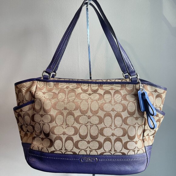 Coach Vintage Park Signature Carrie Tote - Khaki/Indigo - Preowned - Picture 1 of 15